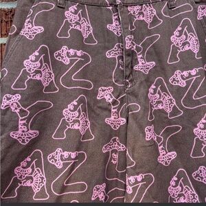 Lazy Oaf Pants with Pink Mushroom Print